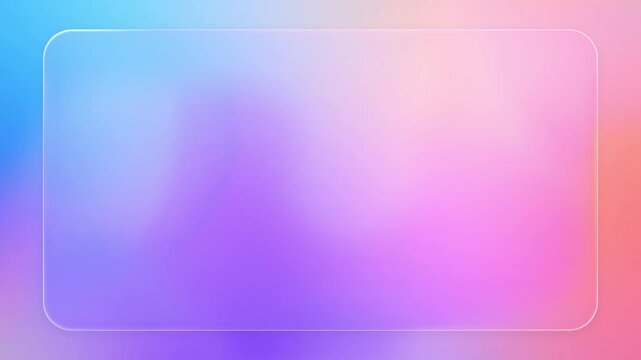 Beautiful transparent rounded rectangle glass frame background, realistic liquid glassmorphism user interface, abstract empty frosted plate on pink colorful gradient, blurred animated UI design loop - Powered by Adobe