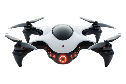 Futuristic drone with sleek design hovering concept technology isolated on white background