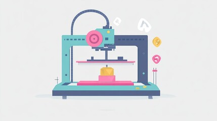 Flat design of a 3D printer producing an object