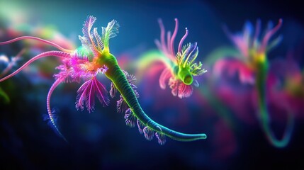 Vibrant, colorful microscopic sea creatures