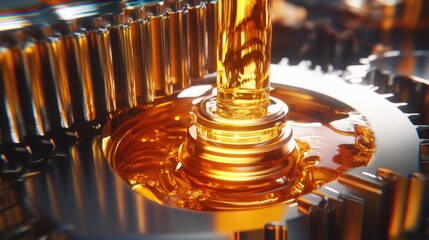 Golden oil flows into intricate gears