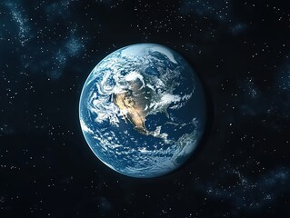 Fototapeta premium Hyper-Realistic High-Resolution Earth on Dark Background with Natural Lighting, Cinematic Planet Render for Sci-Fi, Posters, and Commercial Use