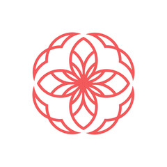 Geometric Floral Symbol in Red on a Clean White Background