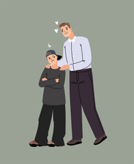 Attempt to make peace between close people vector illustration. Father and son compromise after quarrel