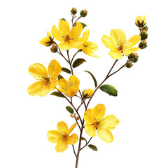 Obraz premium Bright yellow flowers blooming on a dark background a beautiful floral branch with blossoms and buds