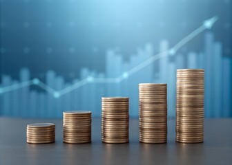 Coin stacks against futuristic financial graph backdrop