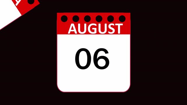 Calendar animation video of August month with transparent background, August month calander animation vedio. Calendar animation of August month. New year calendar video.	