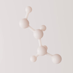 Cosmetic product abstract molecular structure beige background, 3d rendering molecular bond visualization and atom structure