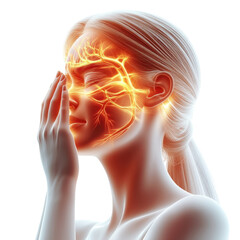 Woman suffering headache pain nervous system migraine anxiety disorder on transparent background