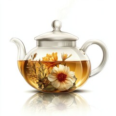 Elegant Glass Teapot with Fresh Herbs and Edible Flowers
