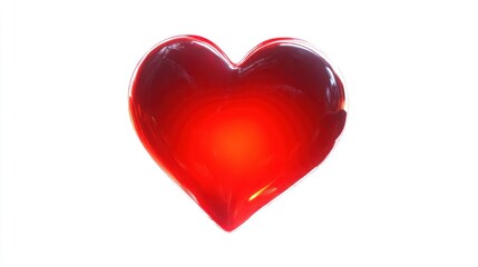 Obraz premium A vibrant, glossy red heart shape, seemingly made of glass or gel, glows softly from within against a bright white background