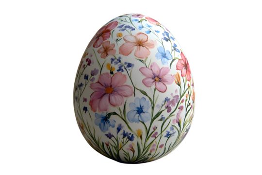 Hand-painted Easter egg with floral pattern festive decor isolated on white background