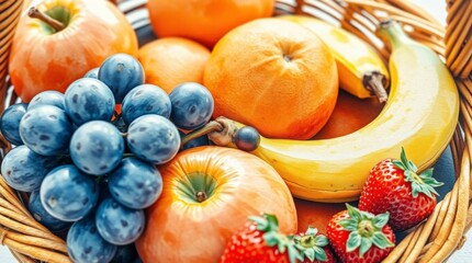 Assorted fruits in wicker basket