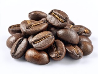 Fototapeta premium Dark Brown Roasted Coffee Beans Close Up on White Background