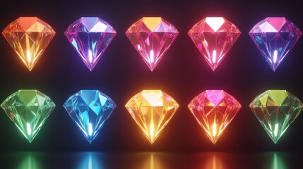 Colorful glowing diamonds on dark background