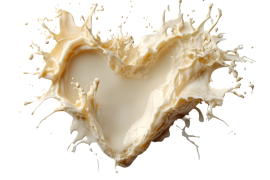 Heart-shaped milk splash isolated on white background, romantic concept