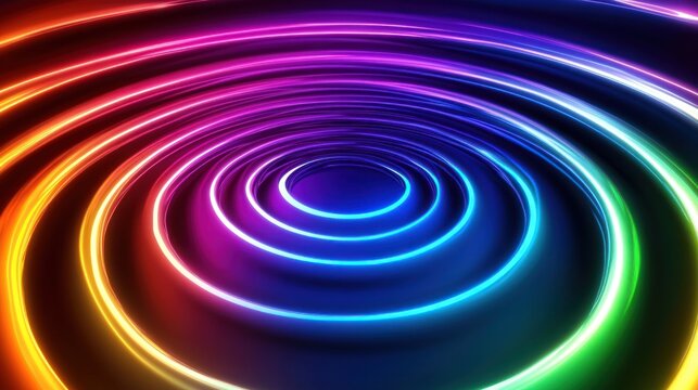 Abstract vibrant neon concentric circles