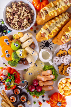 Naklejki Halloween party food and snack buffet