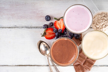 Quick and simple vanilla, chocolate and berry protein pudding