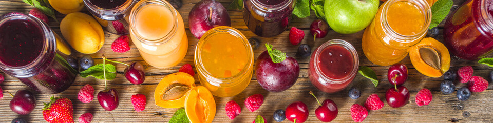 Assortment of berries and fruits jams