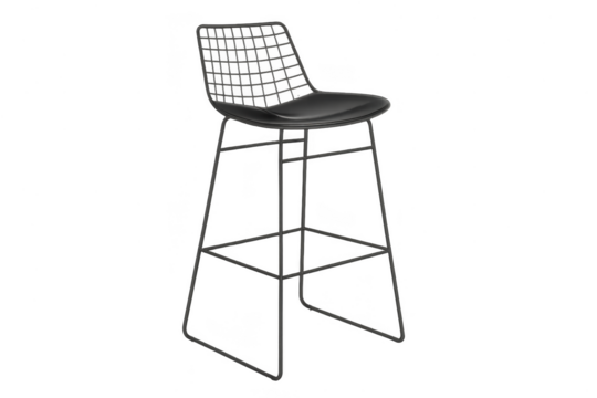 Modern black bar stool isolated on a transparent background, contemporary style
