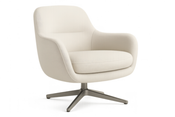 Elegant cream swivel armchair isolated on transparent background, comfort zone