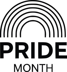 A black and white graphic of a rainbow above the words 