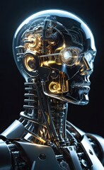 High-Tech Translucent Robot Head, Sci-Fi Realistic Render