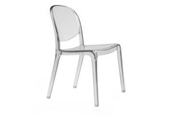 Modern transparent plastic chair isolated on transparent background, cutout style