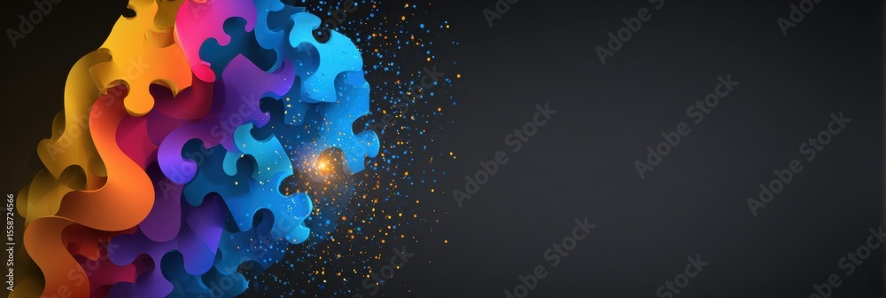 Poster Bright Puzzle Ribbon Illuminating Colorful Abstract Brain Design With Glowing Details