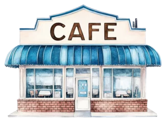 Gordijnen PNG American retro diner restaurant illustration watercolor awning. © Rawpixel.com