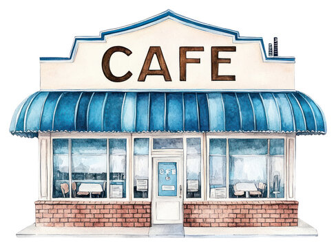 PNG American retro diner restaurant illustration watercolor awning.