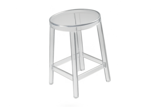 Modern clear plastic bar stool isolated on transparent background, furniture
