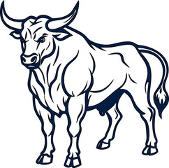  bull outline vector. Horned beast in aggressive stance for stock illustrations and t-shirt prints.
