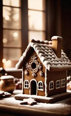 Traditional Holiday Gingerbread Cottage in Rustic Country Interior