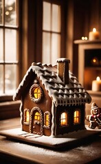 Festive Holiday Gingerbread Cottage with Warm Natural Light