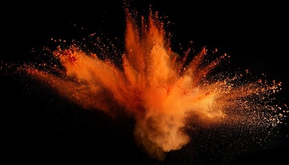 orange powder explosion in slow motion on black background dynamic abstract dust burst with vibrant particles and flowing energy