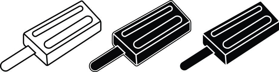 Three isometric popsicle icons showing outline-filled and silhouetted styles for design