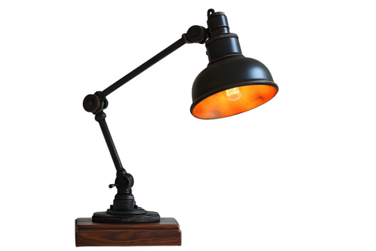 Minimalist desk lamp in matte black with modern design home office object isolated on white background