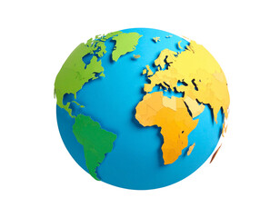Paper Globe Model with Folded Continents on White Background PNG