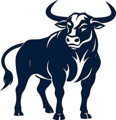 Wild bull illustration in silhouette. Horned, muscular beast ideal for strength and investment graphics.