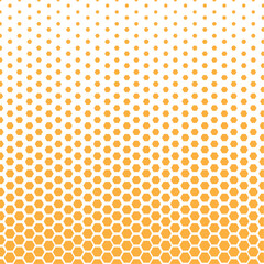 Seamless Orange and White Geometric Honeycomb Gradient Pattern, Abstract Modern Optical Art Background with Fading Hexagons, Digital Wallpaper: Interlocking Hexagon Grid with Orange Gradient.