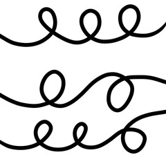 Set of hand drawn curve squiggle line isolated on transparent background. Continuous calligraphic line art.
