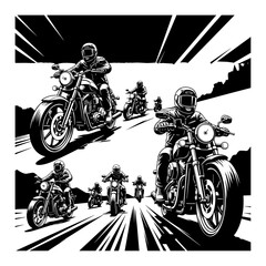 Motorcycle Riders Group on Open Road Silhouette