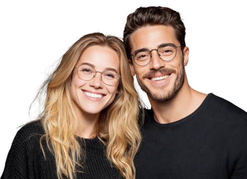 Happy couple smile with stylish eyeglasses