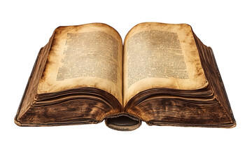 Open hardcover book with flying pages, literary concept isolated on white