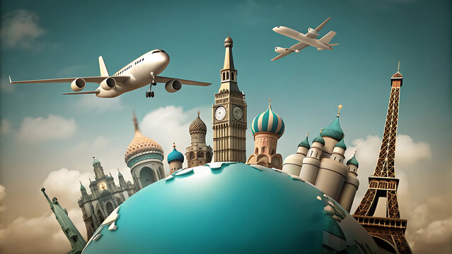 World Tourism Day 27th September Generative AI Landmark Artwork With Travel Theme