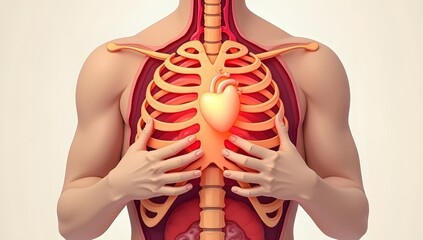 Red glow visualizing discomfort or inflammation around heart area. AI-Generated!