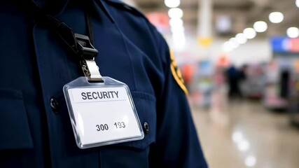 Security personnel in uniform standing in a busy indoor environment, overseeing crowd activities