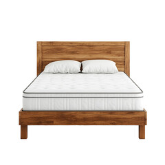 Wooden bed frame with white mattress and pillows simple bedroom furniture